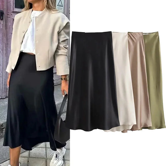 Satin Skirt  High Waist Elegant Long Skirts