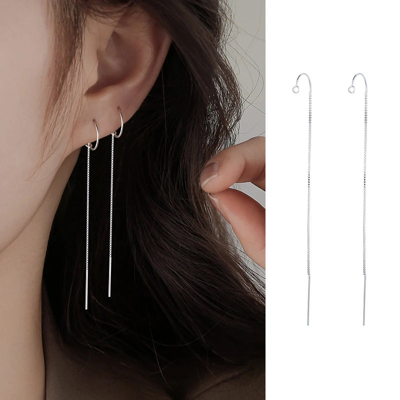 Silver Needle Star Line Tassel Drop Earring