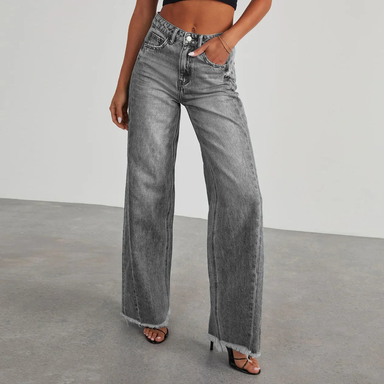 High-waisted Straight-leg Wide-leg Pants