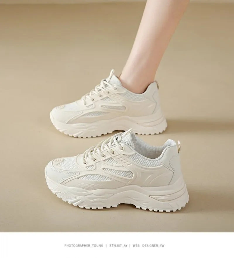 Leather Chunky Sneaker Thick Tennis Platform Shoes