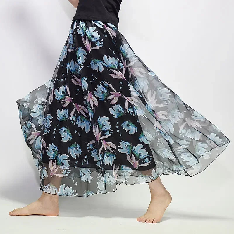 Vintage Chiffon High Waist Long Skirt