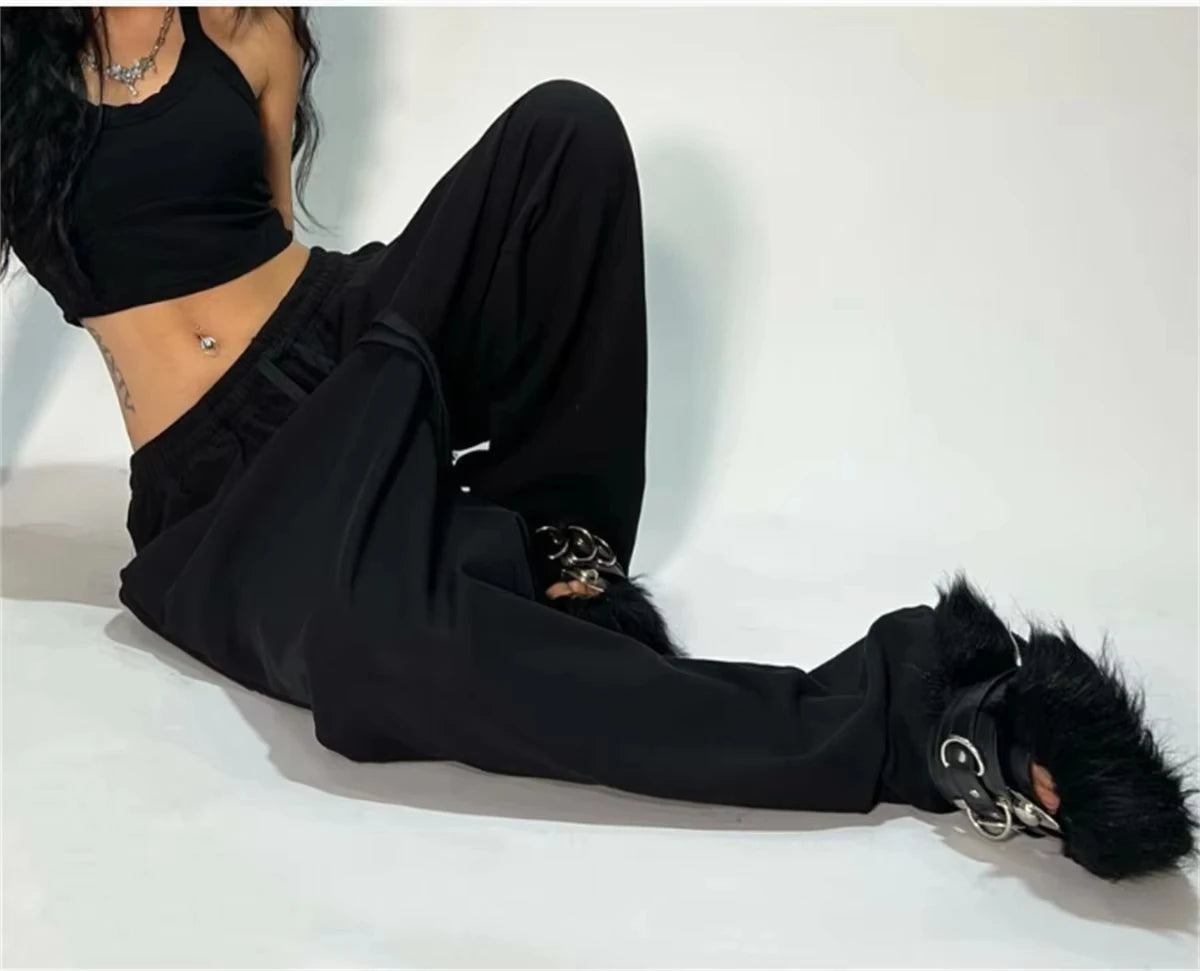 Casual Solid Sweatpants High Waist Lace- Up