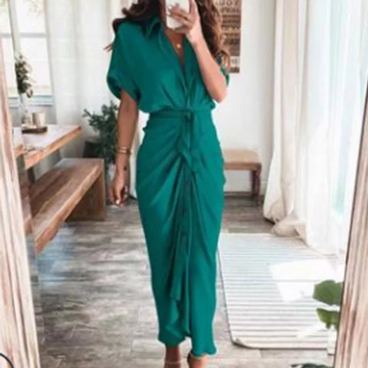 Turn-down Collar Lace-up Evening Gown