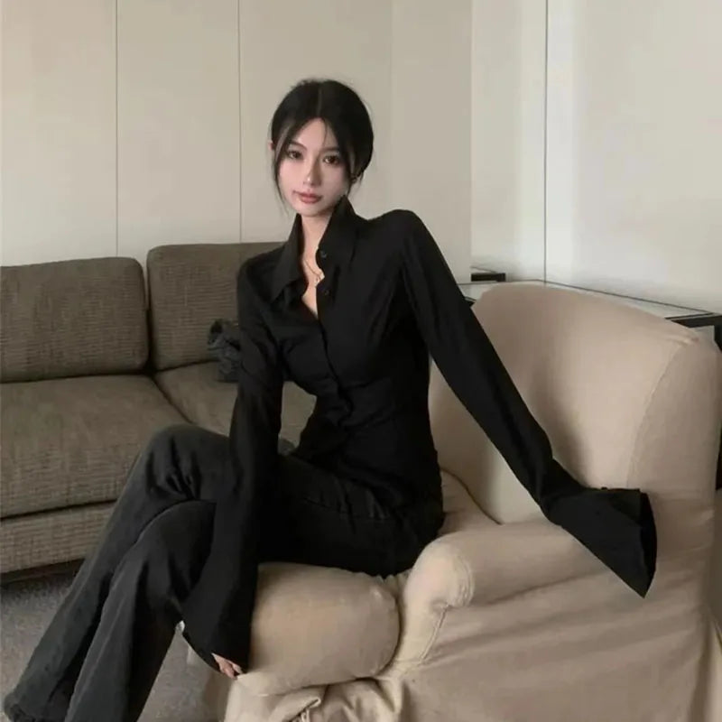 Sexy Slim Black White Chiffon Tunic Back