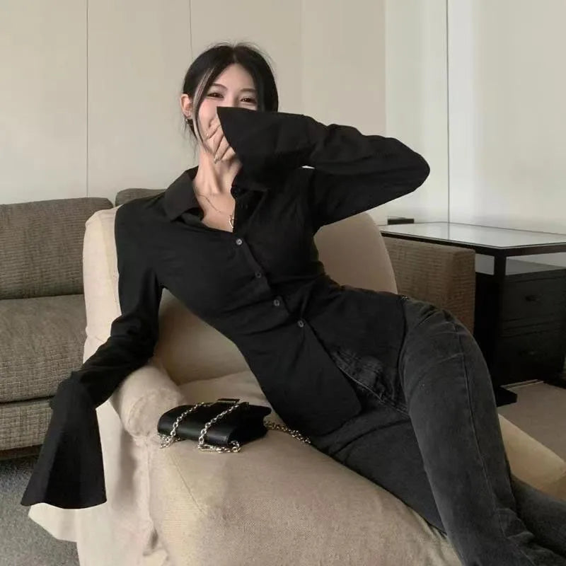 Sexy Slim Black White Chiffon Tunic Back