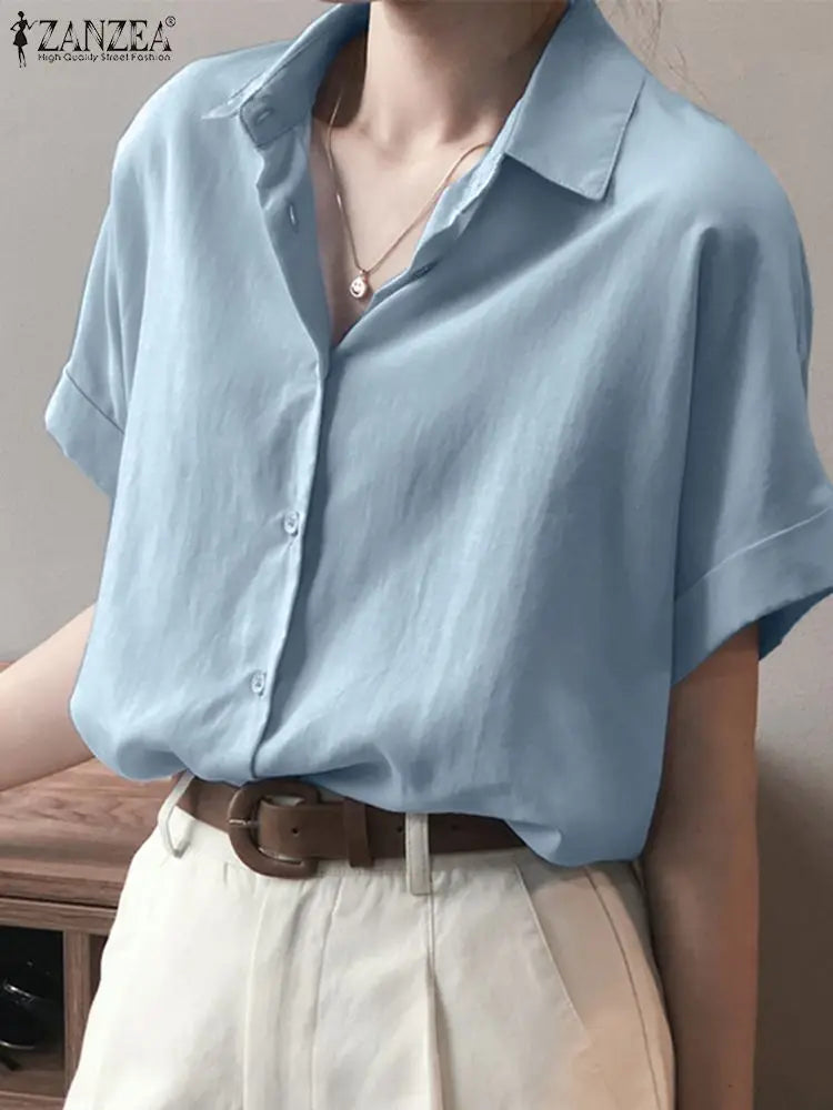 Oversized Solid Tops Short Sleeved Blouse