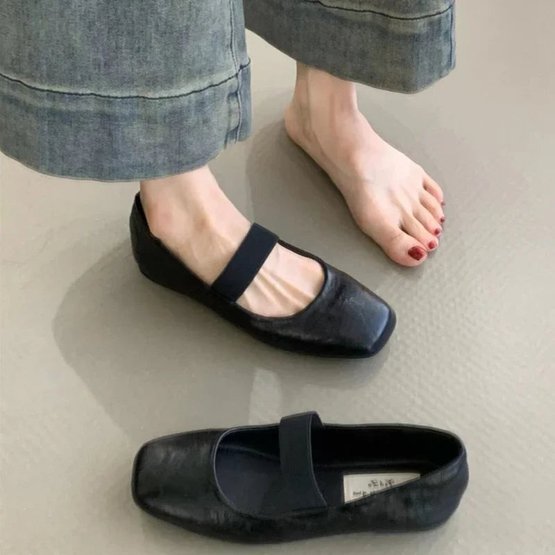 Square Toe Ladies Soft Sole Ballerina Shoes