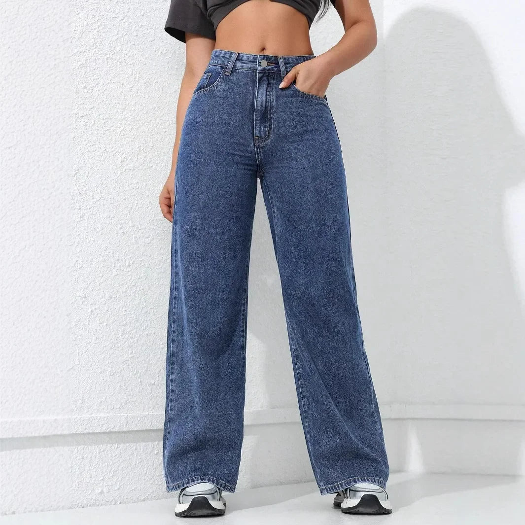 Denim Washed Distressed High Waist Floor Length