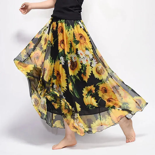 Vintage Chiffon High Waist Long Skirt