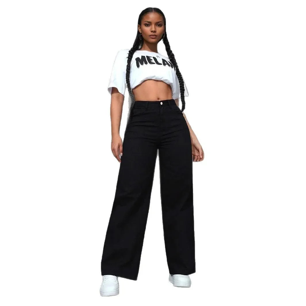 Denim Washed Distressed High Waist Floor Length