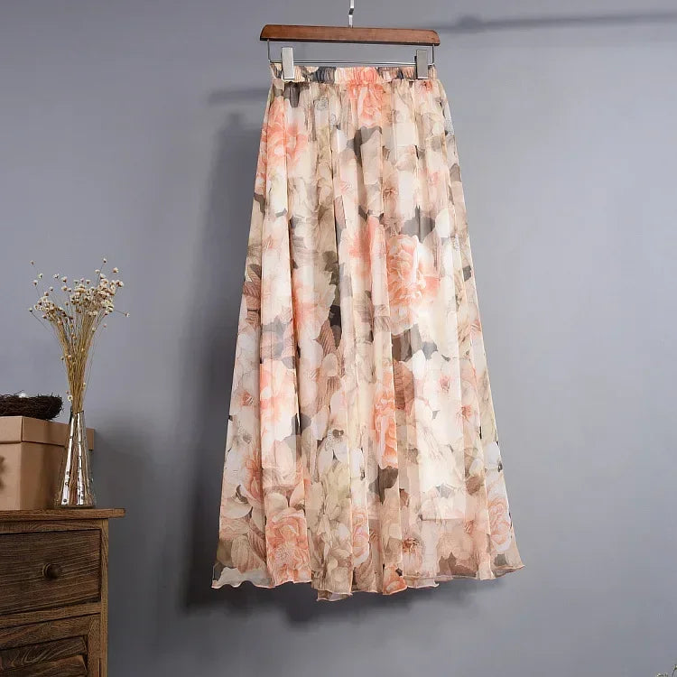 Vintage Chiffon High Waist Long Skirt