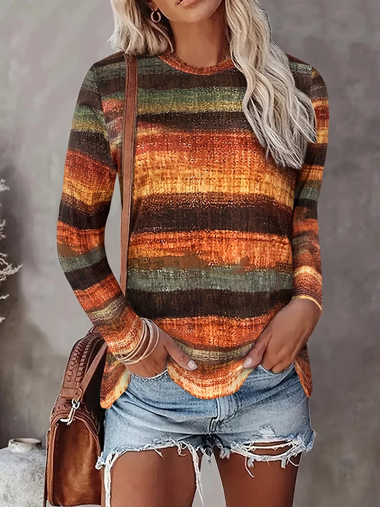 Long - Sleeve Striped T - Inspired Color Block