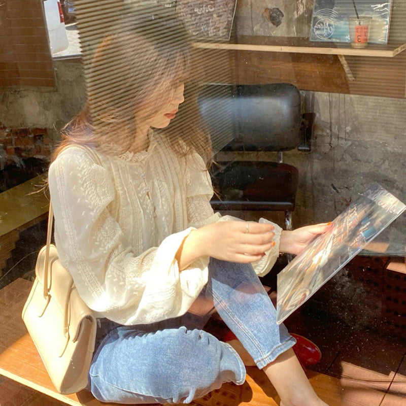 Long Sleeve Casual Shirt Ladies Stand Collar