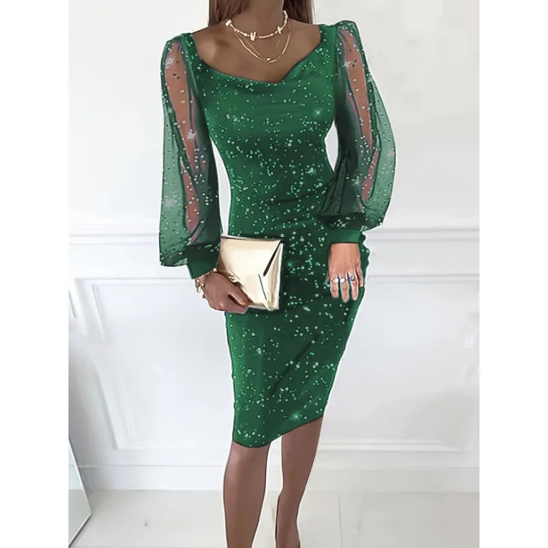 Plus Size 1XL-5XL Transparent Mesh Sleeve Dresses