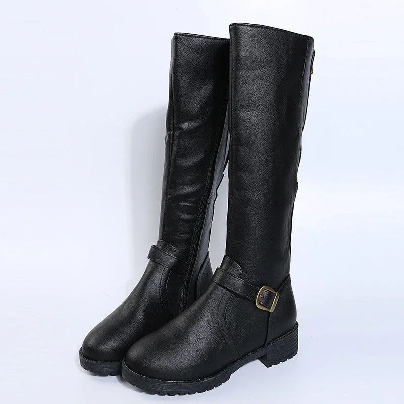 Knee High Boots Big Size  Leather Zip