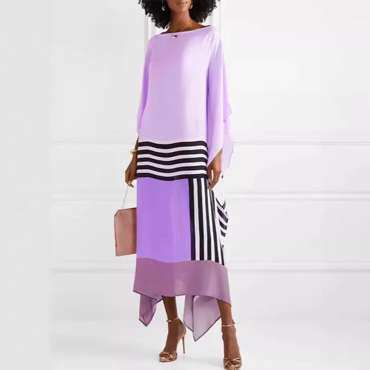 Candy Stripe Print Kaftan Long Dress