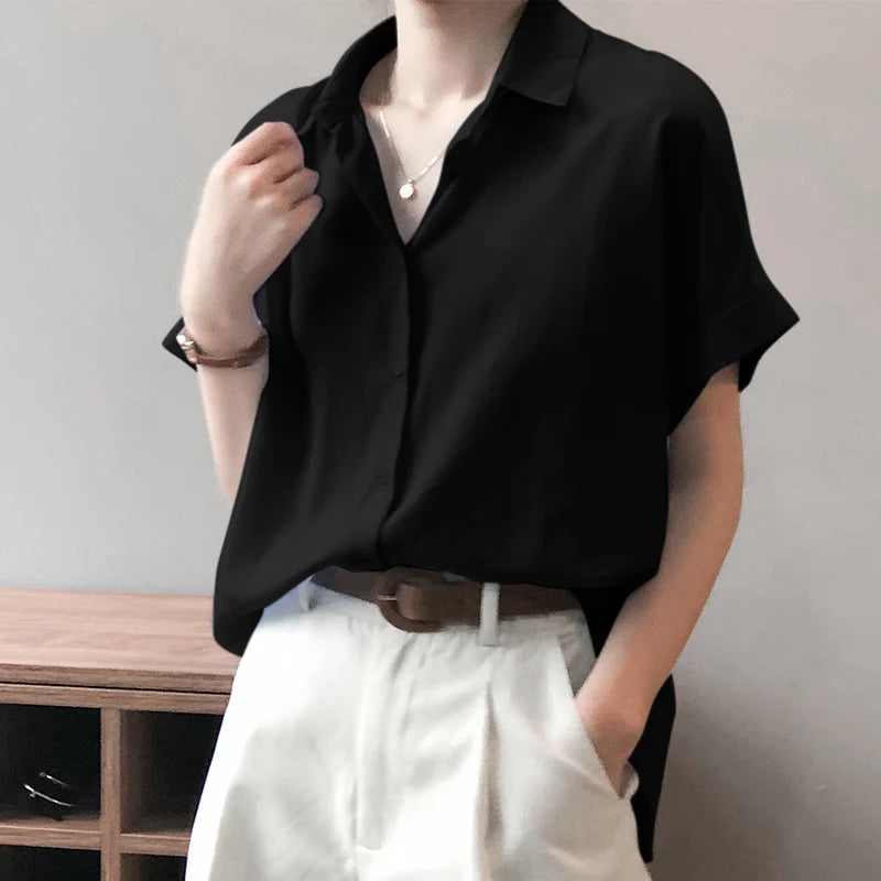 Oversized Solid Tops Short Sleeved Blouse