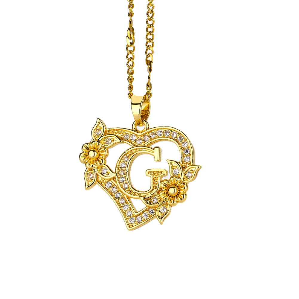 Heart Initial, Gold Color Stainless Steel Chain