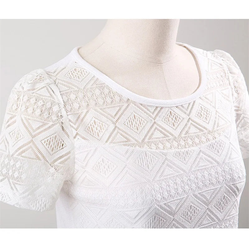 Chiffon Blouse Lace Crochet  Slim Fit Tops