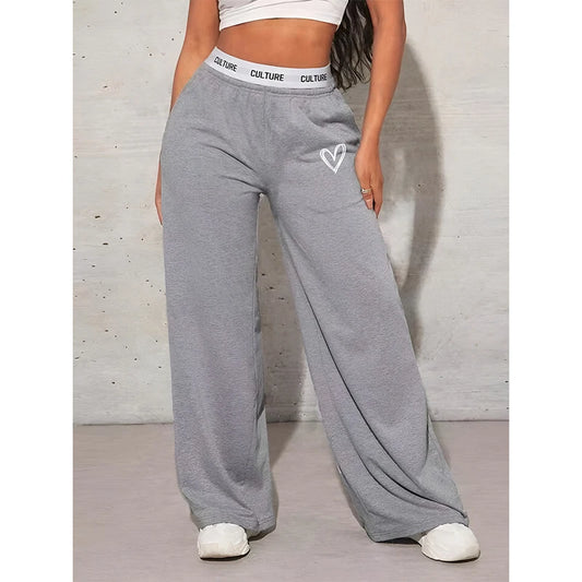Casual  Love Printed Webbing  Wide Leg