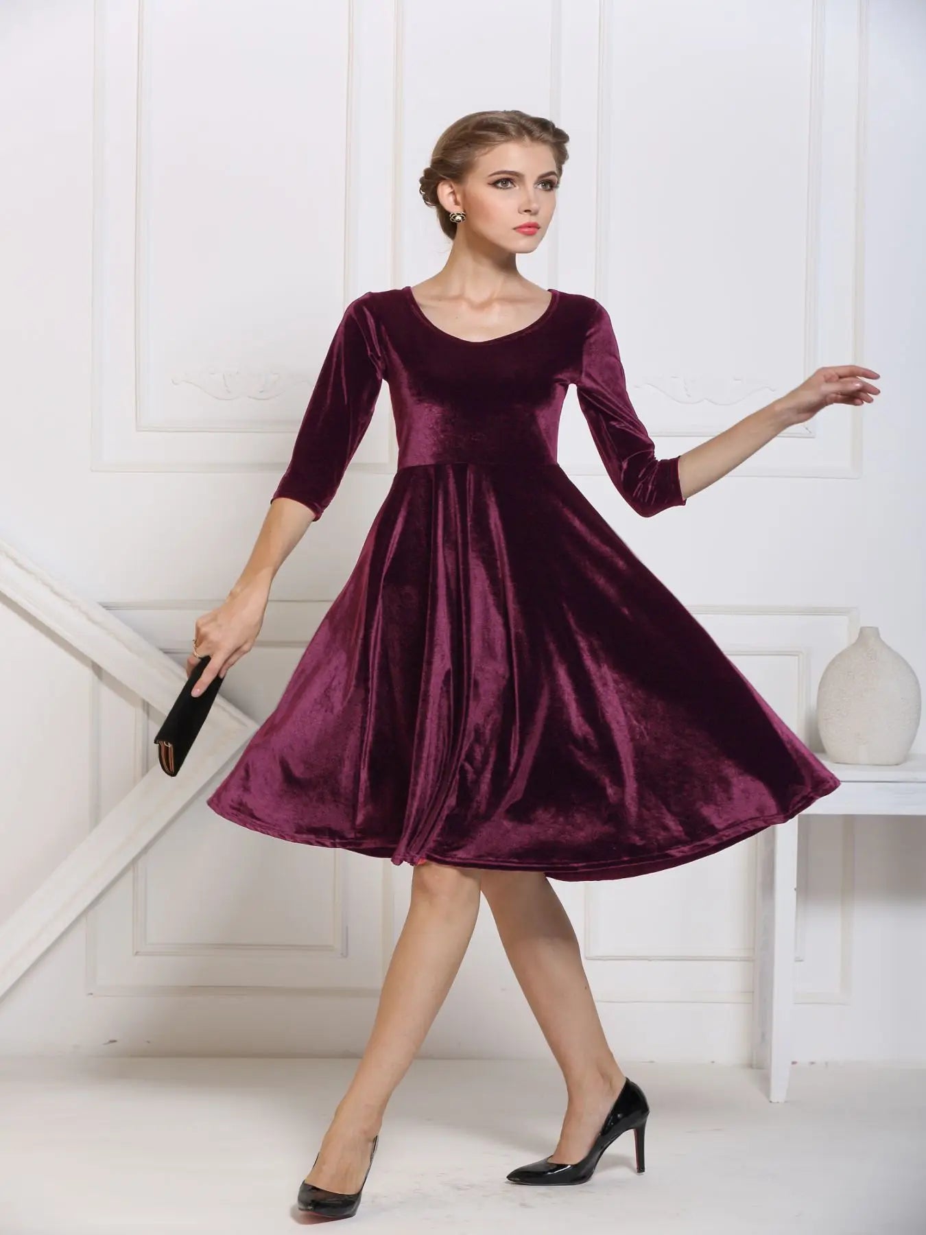 Velvet Midi with Three quarter Sleeves