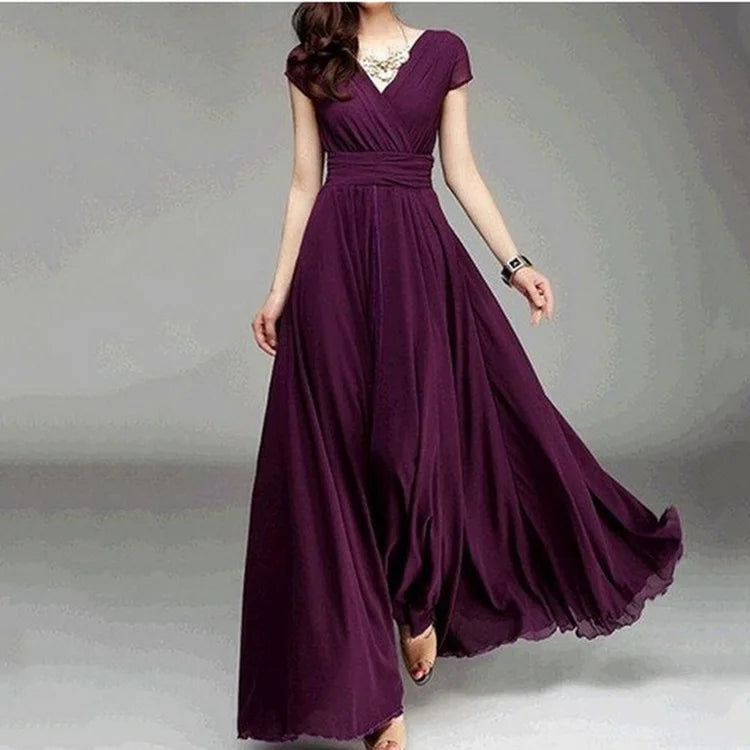 Short-Sleeved Chiffon Evening Dress, Party Dress,