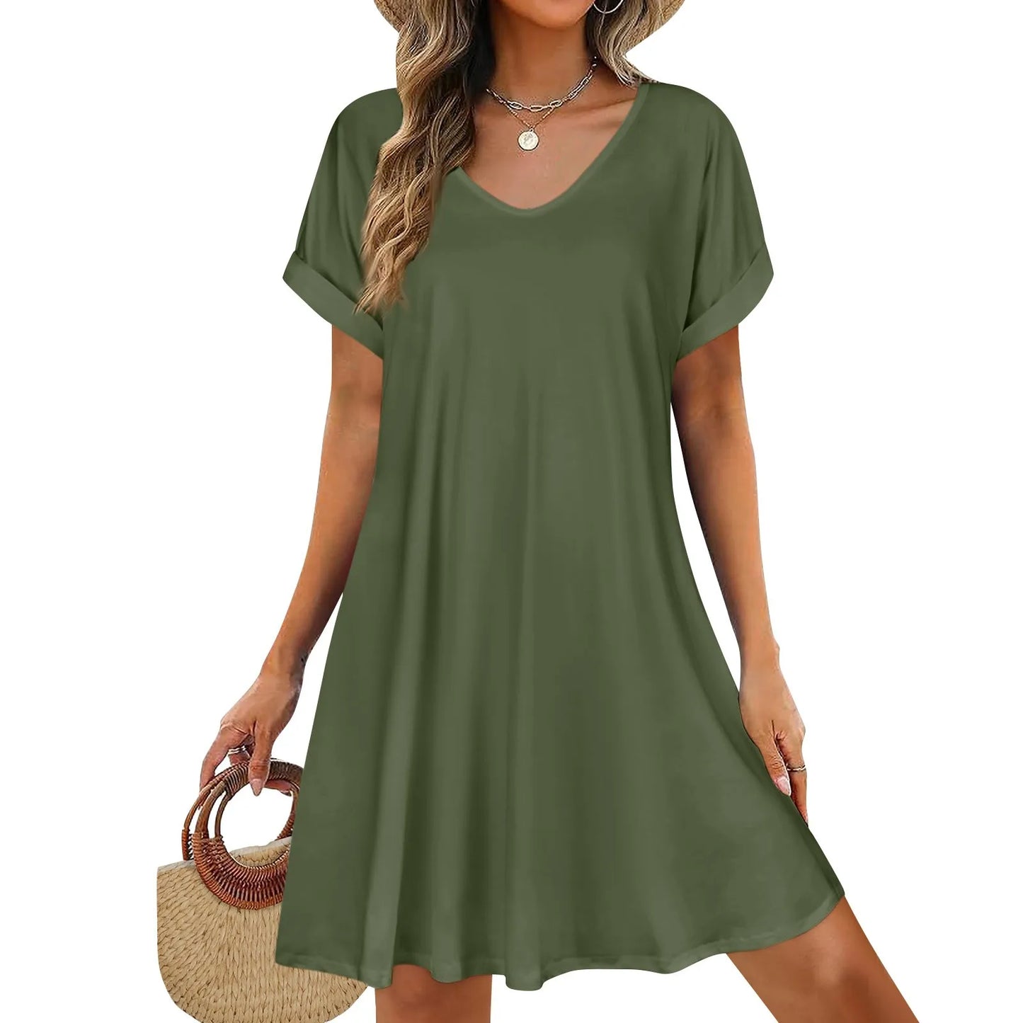 Short Sleeve T-shirt Dress Round Neck