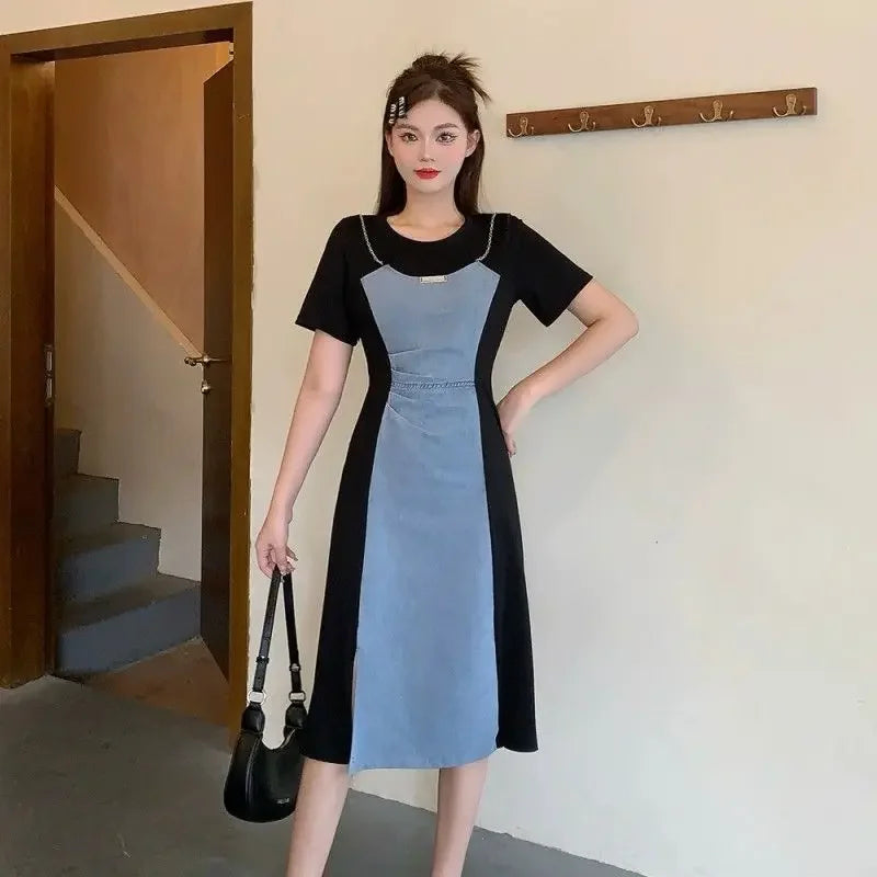 Midi Denim Dress Short Sleeve