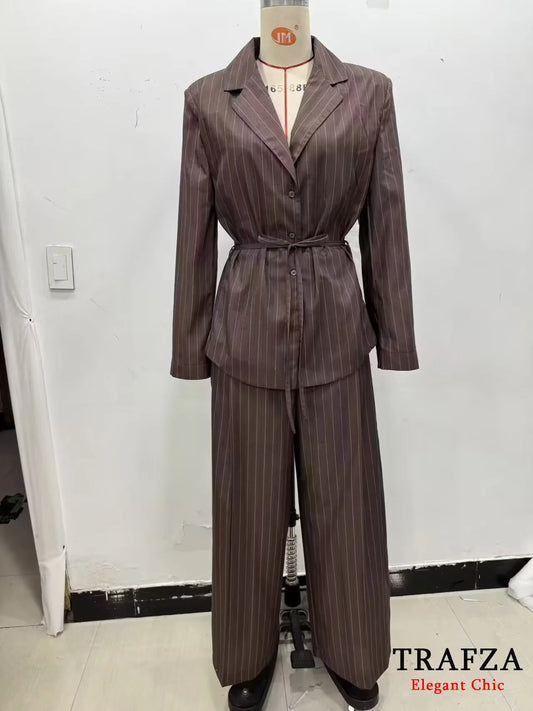 Striped Blazer Suit Slim Blazer Wide-leg Pants