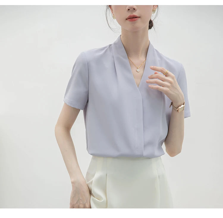 Short Sleeve V-Neck Blouse