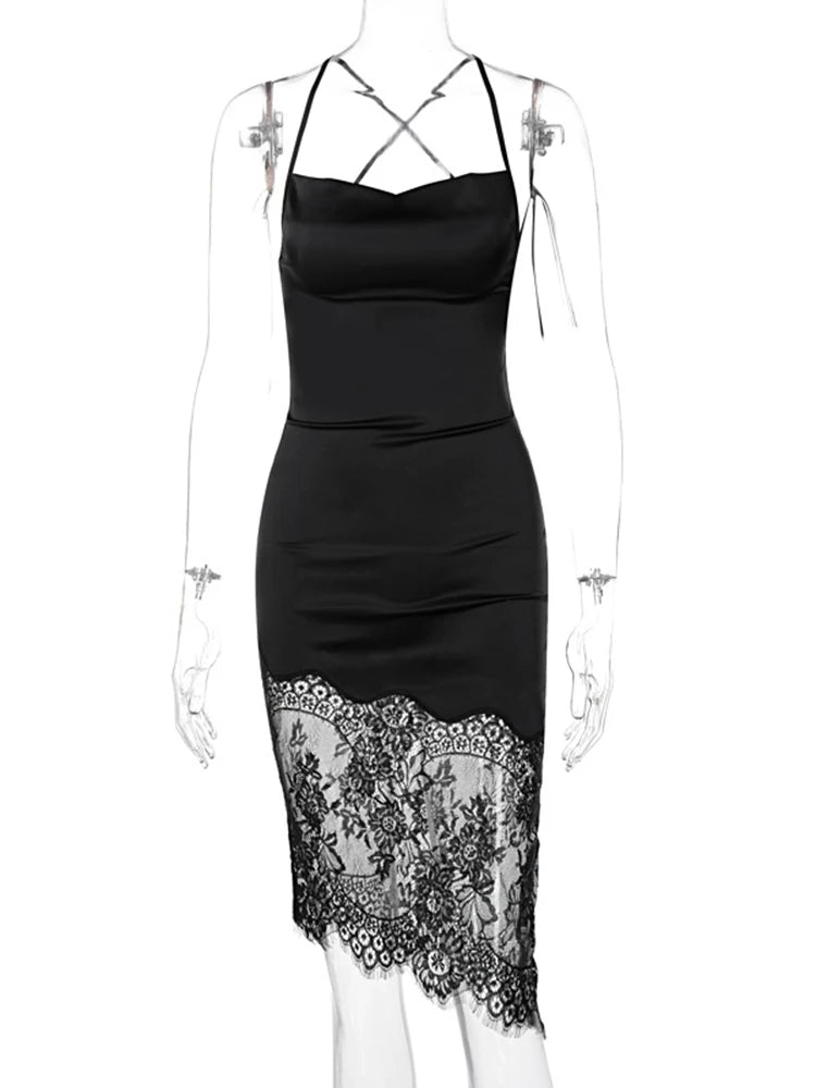 Lace Satin Mini  Backless Short Dress