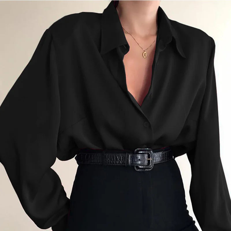 Button Blouses Turn Down Collar Long Sleeve