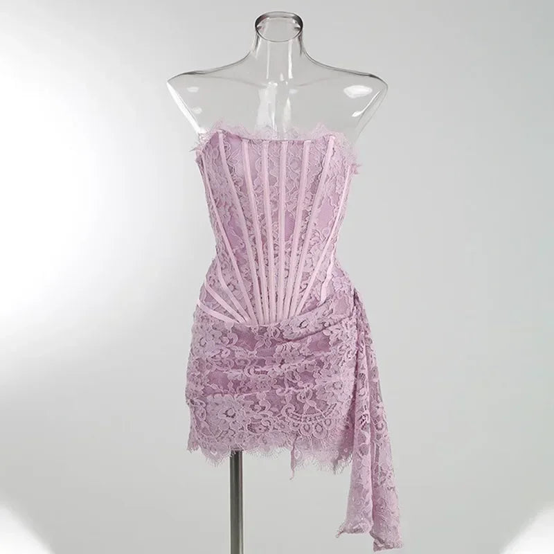 Sexy Lace  Solid Color Sheer Lace Dress