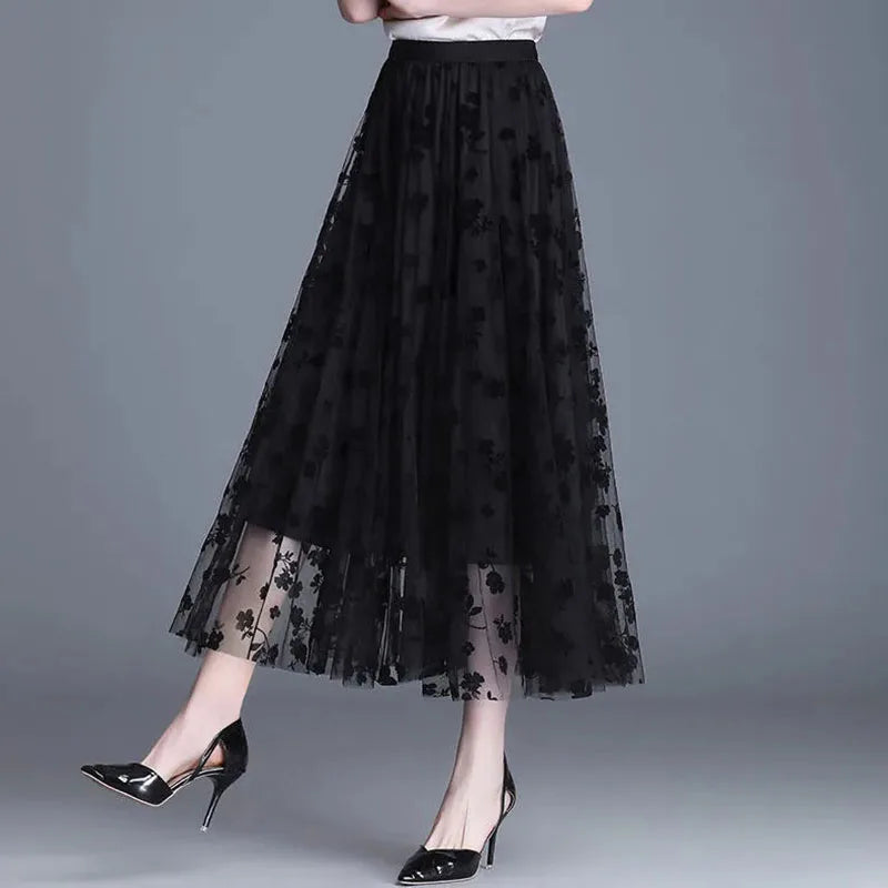 Flower Loose Midi Skirt Elegant