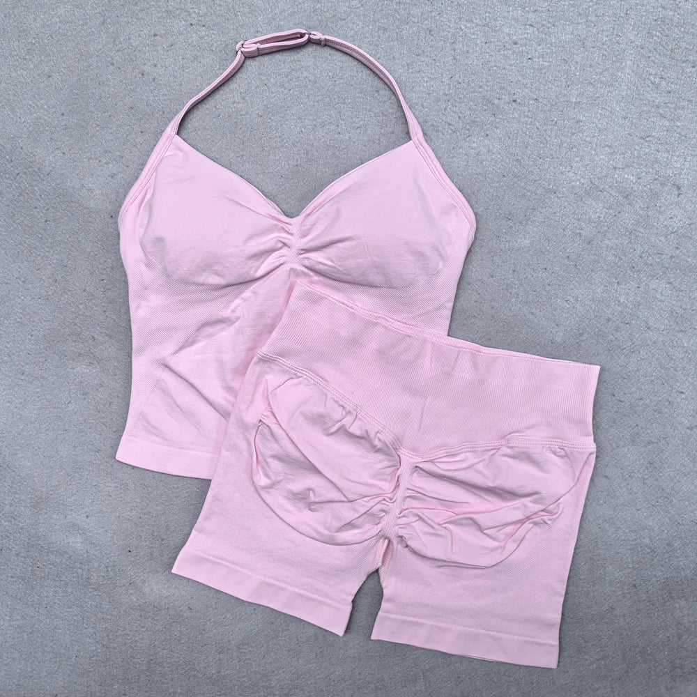 Yoga Set 2Pcs Padded Halter   Gym Shorts