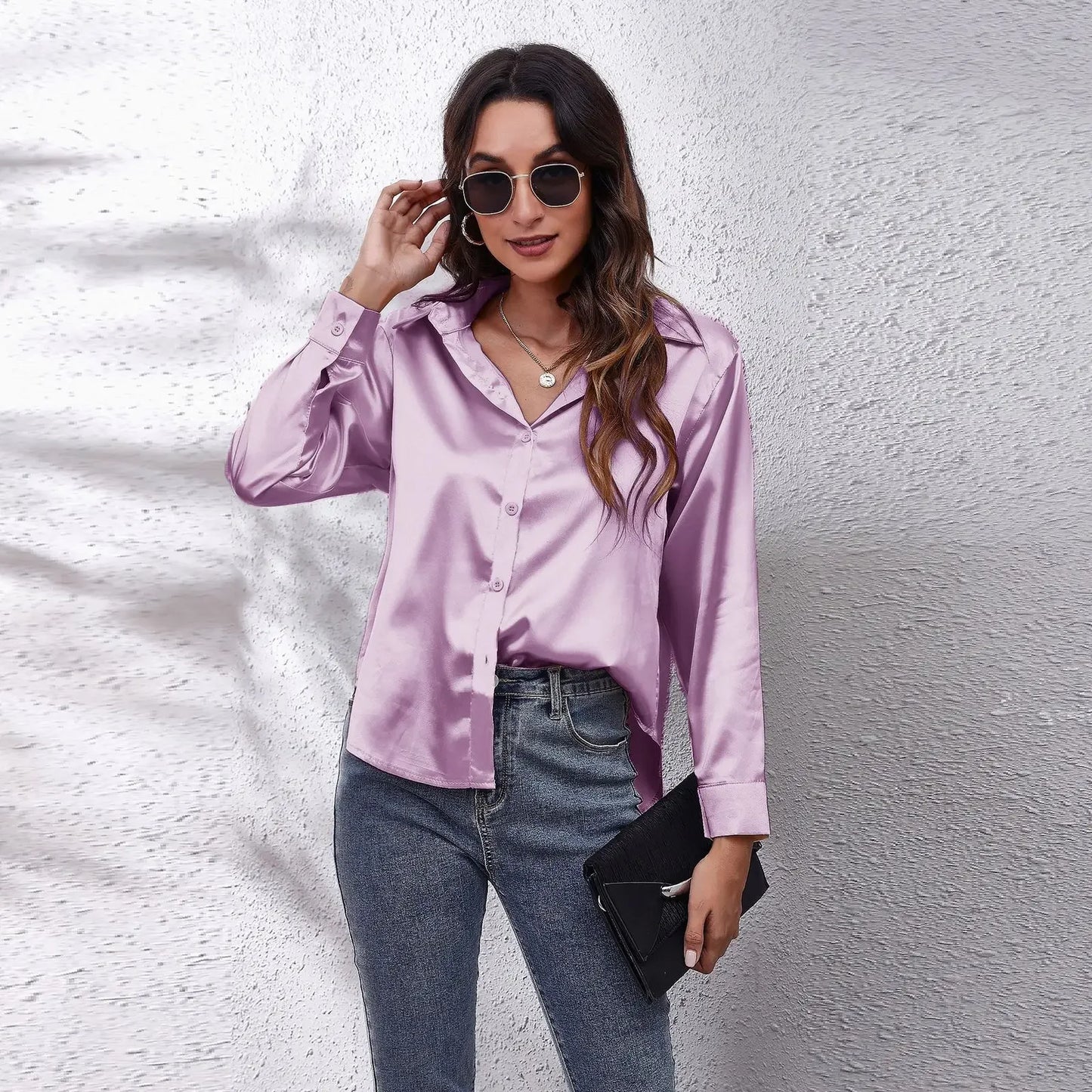 Casual Satin Blouse Long Sleeve