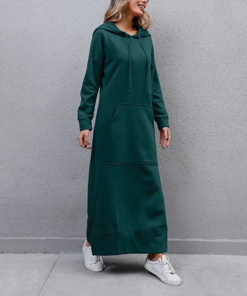 Hoodies Dress Lace-up Midi Robe Hooded