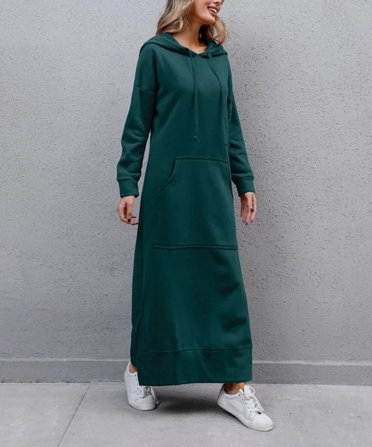 Hoodies Dress Lace-up Midi Robe Hooded