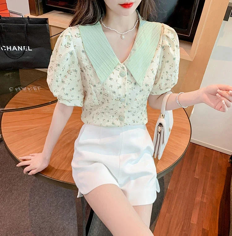 Button Up Short Sleeve Blouse