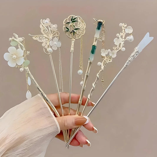 Elegant Tassel Hair Stick  Floral Design Accessory