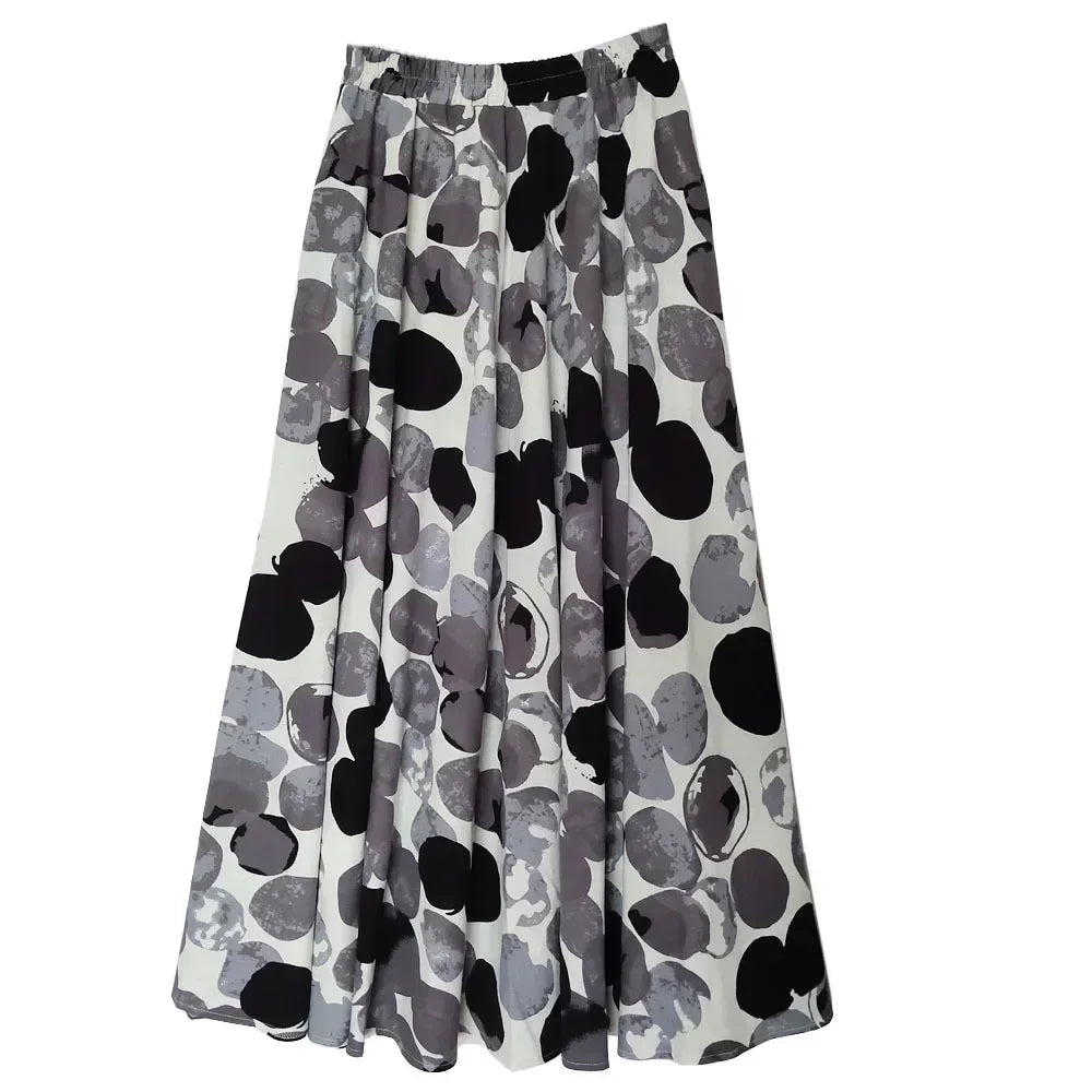 Cotton Linen Print Long Skirt Vintage