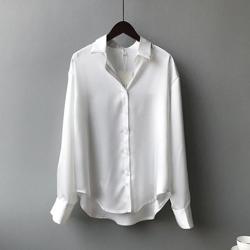 Satin Silk Shirt Long Sleeves Female Shirts