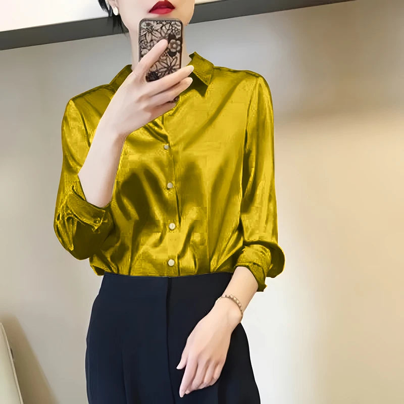 Satin Finish Blouses Long Sleeve Button