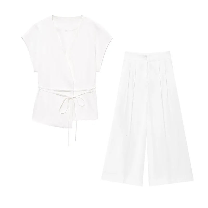 Trouser Suits Sleeveless V-Neck  2 Piece Set