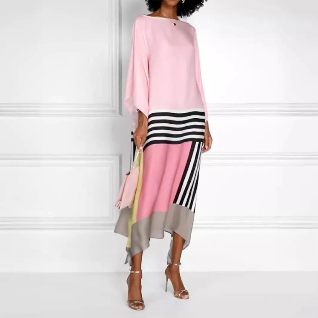 Candy Stripe Print Kaftan Long Dress