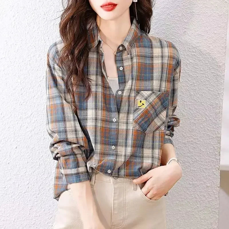Plaid Shirts Elegant Top Fashion