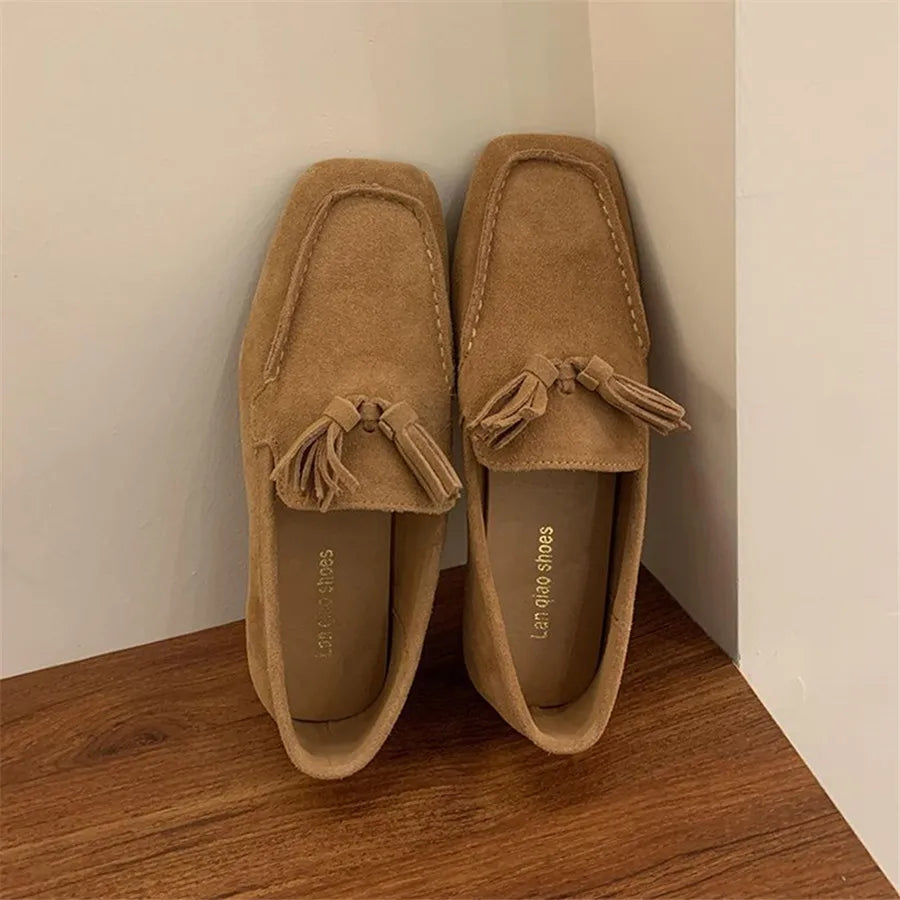 Fringed Ballet Flats Square Toe Flat Espadrilles