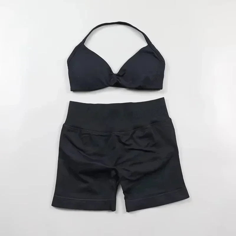2 Piece Strappy Yoga Bra Top  Shorts Fitness