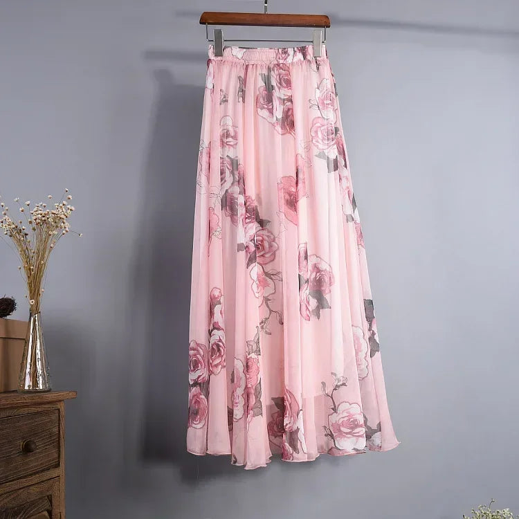 Vintage Chiffon High Waist Long Skirt