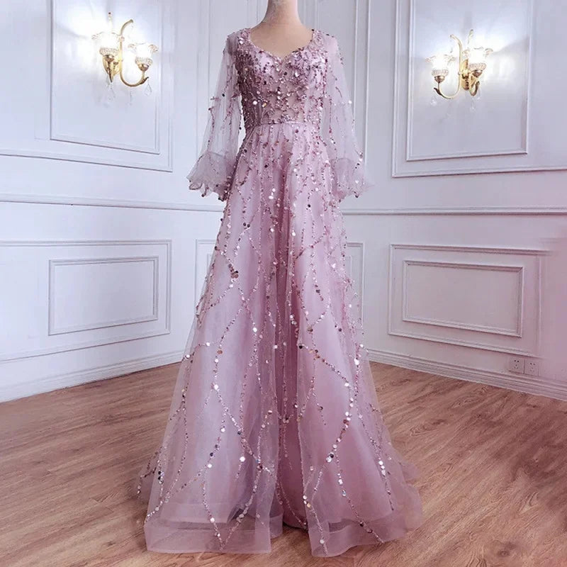 Embellished Evening Gown Long Sleeves